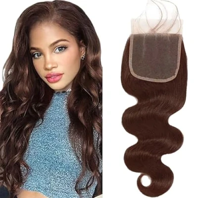 Abbildung von Tuheerst Lace Closure Human Hair Brazilian Virgin Remy 4x4 Bresilienne Cheveux Humain Body Wave Chocolate Brown for Woman 30 Inch