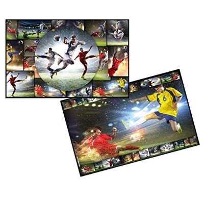 Abbildung von HERMA 19381 Schreibtischunterlagen Sport Fussball, 3 Stück, abwischbare Kinder Schreibunterlagen aus Karton, 55 x 35 cm, beidseitiges Motiv Tischunterlagen Set für Mädchen &amp; Jungen