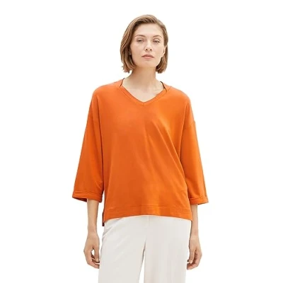Abbildung von TOM Tailor 3/4 ARM MIT V Ausschnitt Langarmshirt, Damen, Größe: XL, Gold flame orange