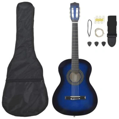 Abbildung von vidaXL Klassikgitarre Set 8 tlg. für Anfänger Kinder Amateurmusiker Klassisch Gitarre Konzertgitarre Saiteninstrument Musikinstrument Blau 3/4 36&quot;