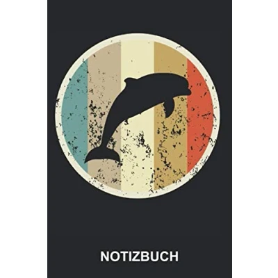 Abbildung von Notizbuch: Springender Delfin Delphin Niedliche Tiere Retro Vintage Grunge Style Notizbuch, Tagebuch, Notizheft, Schreibheft ca. A5 mit Linien 120 Seiten liniert Softcover weißes Papier
