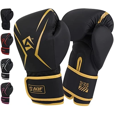 Abbildung von AQF Boxhandschuhe, Boxsack Leder Handschuhe Herren Frauen, MMA Sandsäcke, Boxhandschuhe Kinder Für Kickboxen, Muay Thai, Kampfsport Boxing Gloves 4 6 8 10 12 14 16 Oz (14 oz, Gold)