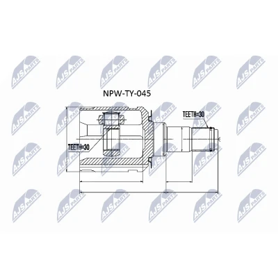 Abbildung von NTY NPW TY 045 Gelenksatz Automatikgetriebe, Schaltgetriebe Vorderachse links, radseitig, Hinterachse rechts
