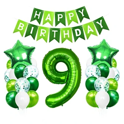 Abbildung von Luftballon 9. Geburtstag Grün, Geburtstagsdeko 9 Jahre Junge, Helium Ballon Geburtstag, Riesen Folienballon Zahl 9, Deko zum