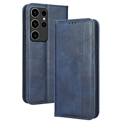Abbildung von Topme Handyhülle hülle fur Samsung Galaxy S23 Ultra 5G 6.8&quot; Inches Case Schutzhülle, aus Leder mit Stilvollem, Strukturiertem Kartenschlitz.Blau