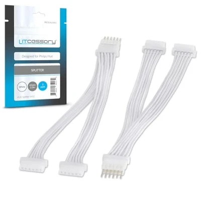 Abbildung von Litcessory Einzelner 6 Pol auf zaeifachen Verteiler für Philips Hue Lightstrip Plus (2 Stück, Weiß MIKRO POLIG V4)