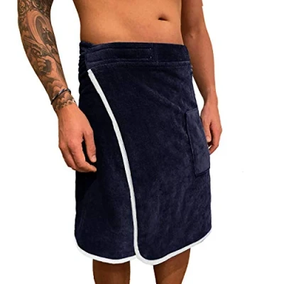 Abbildung von HOMELEVEL Sauna Kilt für Herren mit Klettverschluss und Tasche aus 100% Baumwolle Saunakilt Sarong