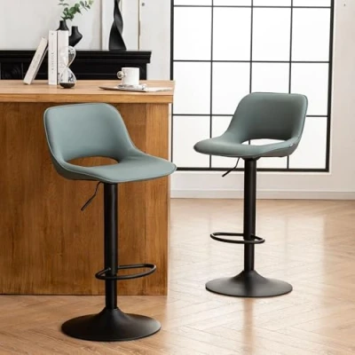 Abbildung von YOUNIKE Barhocker 2er Set, Barstühle Bar Stool Höhenverstellbar Drehstuhl, Küchenstühle Tresenstuhl mit Hohler Rückenlehne, Hohe für Bartheke Küche, Graugrün