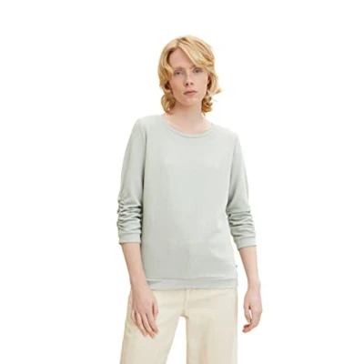 Abbildung von TOM TAILOR Denim Damen Basic Sweater mit Raffung 1034514, 12792 Soft Greyish Green, XXL