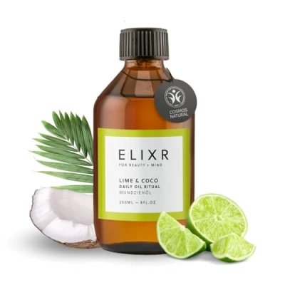 Abbildung von ELIXR Mundziehöl aus Höhle der Löwen 200ml ayurvedische Mundspülung pflegt auf natürliche Weise zertifizierte Naturkosmetik Deutschland (250ml, Lime &amp; Coco)