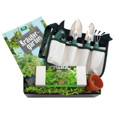 Abbildung von Bull &amp; Bear Geschenkset Kräuterkiste Geschenkbox mit Garten Gürteltasche, 3 Pflanztöpfchen zum Anzüchten sowie Handbuch &#039;Kräutergarten