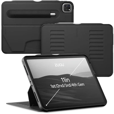 Abbildung von ZUGU iPad Pro 11 Hülle 2022/2021 / 2020/2018 4. 3. 2. 1. Generation schlanke Schutzhülle 8 Winkel Ständer magnetisch, Aufladen Stiftes Auto Sleep/Wake Up [ iPadPro Schwarz ]