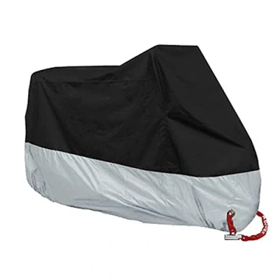 Abbildung von ANFTOP Motorrad Abdeckung 4XL Staub Regen Schutz mit Loch im Freien Schwerer wasserdichter Sonne UV beweglicher Lagerung Beutel Schwarzes Silber Garage Scooter Abdeckplane XXXXL
