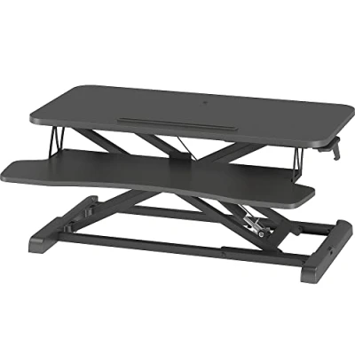 Abbildung von BONTEC Steh Sitz Schreibtisch Steharbeitsplatz Stehpult Standtisch Ergonomische Höhenverstellbar für PC Computerbildschirm, Laptop 80x40cm Plattform mit Tastaturablage, 15 kg Kapazität, Schwarz