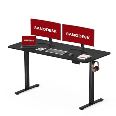 Abbildung von SANODESK Höhenverstellbarer Schreibtisch KOMPLETTE TISCHPLATTE Höhenverstellbar Elektrisch Ergonomischer Steh Sitz Tisch Computertisch für Heimbüro Homeoffice 120 x 60 cm(schwarz)