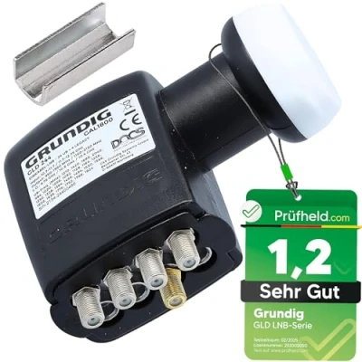 Abbildung von GSS Grundig SCR LNB 4 Legacy Anschlüsse, 24 Teilnehmer Benutzerbänder DOCS für Satellitenschüssel, Einkabellösung, Sat, Digital, Full HD, 4K, 8K, TV, Fernseher + Aufdrehhilfe