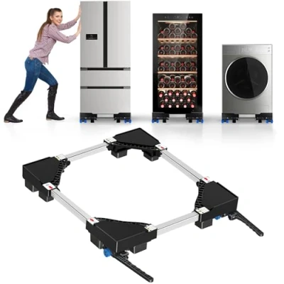 Abbildung von NIUXX Universal Waschmaschinenbasis, Schwarz Roller Transportroller, Verstellbare Waschmaschinensockel mit Rutschfester, Sockel für 42 69cm gestapelte Waschmaschinen und Trockner, Belastbarkeit 400kg