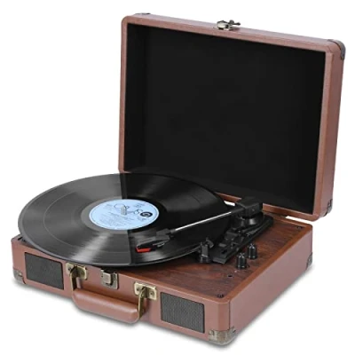 Abbildung von VOKSUN Plattenspieler,Record Player Bluetooth USB Record Vinyl Turntable to MP3 Function, Belt Drive 33/45/78 RPM RCA/3.5 mm Aux In/Case with Speaker