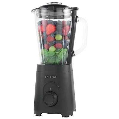 Abbildung von Petra Glas Standmixer BPA Frei 1,5 l Krug Mixer, EK1 Sicherheitsverriegelung Deckel, Edelstahlklinge, 2 Geschwindigkeits, Impulsfunktion, Misst ml Becher floz, 600W Smoothie Maker
