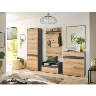 Abbildung von moebel dich auf Garderoben Set TARENT, (Komplett Set, Garderobenschrank + Paneel Bank Spiegel Schuhkommode), in Anthrazit MDF / Evoke Oak