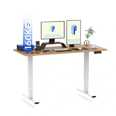 Abbildung von FLEXISPOT Höhenverstellbarer Schreibtisch Elektrisch, 3 Fach Teleskop &amp; Dual Motor, Belastbarkeit 160 KG, Bürotisch mit Memory Funktion&amp;Anti Kollisionssystem(140 x 80 cm Ahorn, Gestell Weiß)