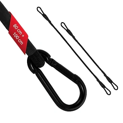 Abbildung von ECENCE 2X Spanngummi mit Karabiner aus Edelstahl 1x 100cm + 80cm in Schwarz Latex Spanngurte, Gepäckspanner, Expander, Spannseil für Fahrrad, Auto, Gepäck, Transportsicherung
