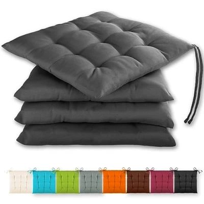 Abbildung von Gräfenstayn Stuhlkissen 4er Set in 40x40cm und 3cm dicker Polsterung, robustes Sitzkissen für Indoor &amp; Outdoor, mit Haltebändern