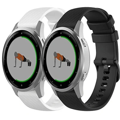 Abbildung von Yikamosi Kompatibel mit Garmin Vivoactive 4S Armband,18MM Schnellverschluss Weiches Silikon rostfreiem Metallverschluss Ersatzbänder für 4S/Vivomove 3S,Weiß+Schwarz