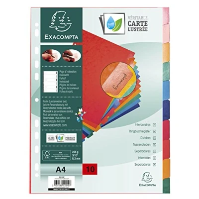 Abbildung von Exacompta 2210E Premium Register für DIN A4 aus starkem Colorspankarton 10 teilig volle Höhe 22,5 x 29,7 cm vollfarbig 2 5 Farben verstärkte Taben Trennblätter Trennstreifen