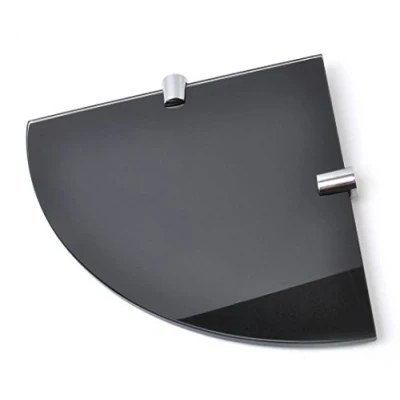 Abbildung von BSM Marketing Schwarze Eckregale aus gehärtetem Glas, 180 mm, 6 mm dick, für Badezimmer, Schlafzimmer, Küche, Büro, mit verchromten Regalstützen