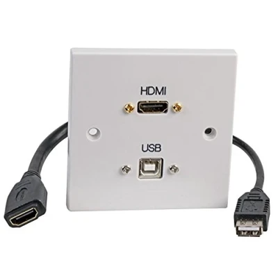 Abbildung von AV Wandplatte mit HDMI und USB B Buchse Fly Kabel