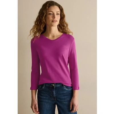 Abbildung von Cecil Basic Vneck Langarmshirt, Damen, Größe: Large, Pink