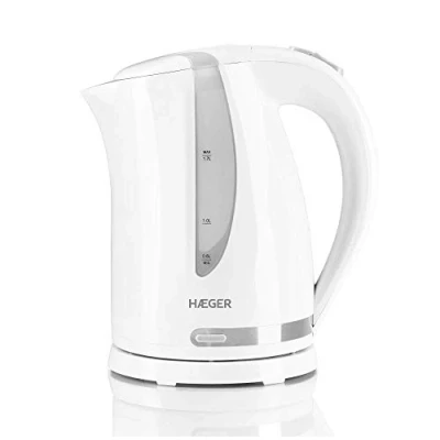 Abbildung von HAEGER Whiteness Elektrischer Wasserkocher, 1,7 Liter, 2200 W, 360 Grad drehbar, versteckter Widerstand aus Edelstahl, Trockengehschutz, automatische Abschaltung