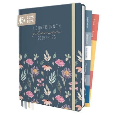 Abbildung von Häfft® Lehrer Planer 2025/2026 A5 + &quot;Flying Flowers&quot; Hardcover Lehrerkalender/Schuljahresplaner mit 236 Seiten, Stickern und mehr nachhaltig &amp; klimafreundlich