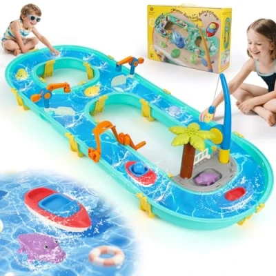 Abbildung von Gaethra Wassertisch Spielzeug, Strandspielzeug Wasserbahn Set Wasserpark Spielset,Wassertisch Kinder Draußen Spielzeug