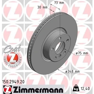 Abbildung von ZIMMERMANN COAT Z 150.2949.20 Bremsscheibe 348 30 6/5 5 120 innenbelüftet beschichtet hochgekohlt BMW: X4