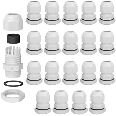 Abbildung von hb digital 20х Kabelverschraubung M16 für 4 8mm Kabeldurchmesser IP68 staub &amp; wasserdicht mit Gummidichtung Gegenmutter Klemmlamellen Stopfbuchse Isolation Kabeleinführung Weiss