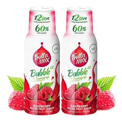 Abbildung von 2 x 500 ml FruttaMax Himbeere Getränkesirup Frucht sirup Konzentrat weniger Zucker mit 60% Fruchtanteil für Soda Maschine geeignet