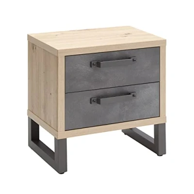 Abbildung von Composad CT2105K76604 Nachttisch mit Zwei Schubladen, Holzwerkstoff, Eiche Honig Und Grau Steinoptik, (LxAxP) 52.20x53.70x35.00 cm