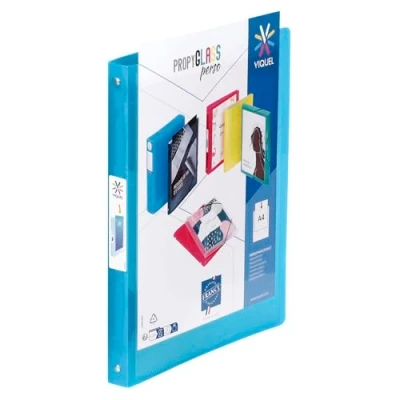 Abbildung von Viquel Flexibler Ordner, A4, personalisierbar, 4 Ringe, Rücken 2,5 cm, Blau transluzent