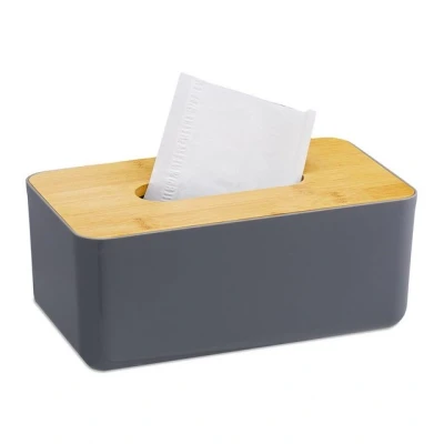 Abbildung von Relaxdays Taschentuchbox, nachfüllbar, Badezimmer, Tücherbox, Bambus Deckel, Kunststoff, HxBxT: 10x23x13 cm, grau/Natur