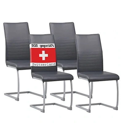 Abbildung von Albatros International Freischwinger Esszimmerestuhl Küchenstuhl MURANO, Kunstleder Bezug (4er Set, Grau), Esszimmerstuhl Schwingstuhl mit modernem Design, dicke Polsterung