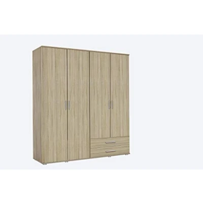 Abbildung von Rauch Möbel Rasant, Schrank Drehtürenschrank inklusive 2 Schubladen, 4 türig, Zubehörpaket Basic 3 Einlegeböden, 1 Kleiderstange, Eiche Sonoma, 52 x 168 188 cm