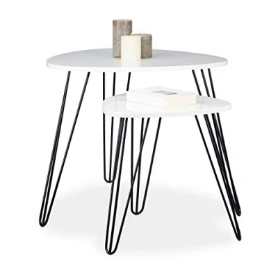 Abbildung von Relaxdays Beistelltisch Weiss 2er Set, eckiger Dreibeiner, Holz Sofatisch für Wohnzimmer, HxD: 52 x 60 cm, glänzend Weiß