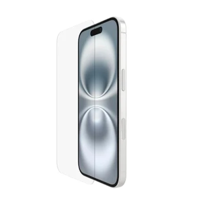 Abbildung von Belkin ScreenForce InvisiGlass iPhone 16 Displayschutz, kratzfester Stoßschutz, Positionierungsschale für blasenfreie Applikation, hergestellt aus recyceltem Glas 16, 15/14 Pro