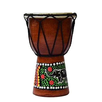 Abbildung von Djembe Trommel Bongo Afrika Holz bemalt Drum Instrument Musik Rhythmus Percussion Dot Painting (15 cm)