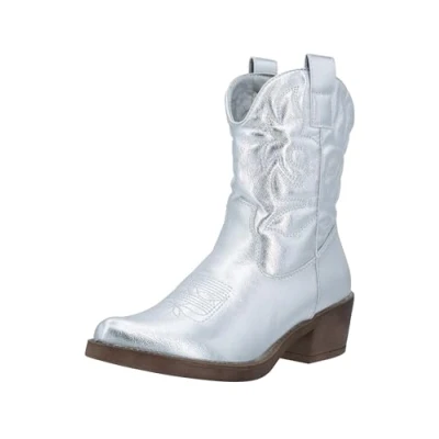 Abbildung von Elara Cowboy/Bikerstiefelette, Damen, Größe: 40, Silberfarben Schuhe