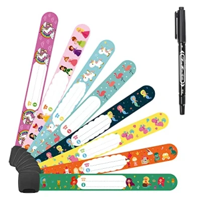 Abbildung von Vicloon Notfall Armband für Kinder &amp; Marker, 8 Stück Sicherheits ID Armband, Anti verloren Notfallarmband Wasserdichtes Wiederverwendbares Mädchen Kleinkind Baby