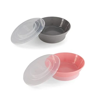 Abbildung von Twistshake 2x Babyschüssel mit luftdichtem Deckel BPA Frei Essenstrainingsteller für Kinder Essensschüssel Müslischale Grau Rosa