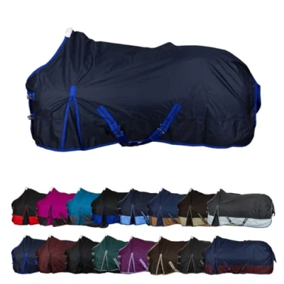 Abbildung von RL24 Winterdecke Weidedecke 600D Basicline atmungsaktive, Wind &amp; wasserdichte Outdoordecke mit Innenfutter Kreuzbegurtung Pferdedecke in Dunkelblau 165cm (100g/m² Füllung)